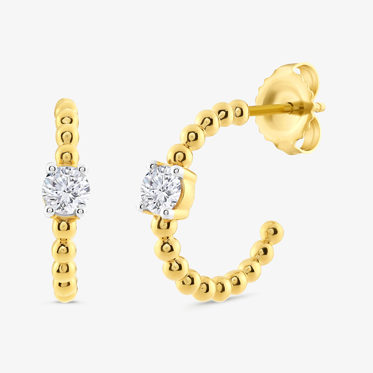 Vermeil-plated round hoop earrings with clear cubic zirconia and hinged stud back