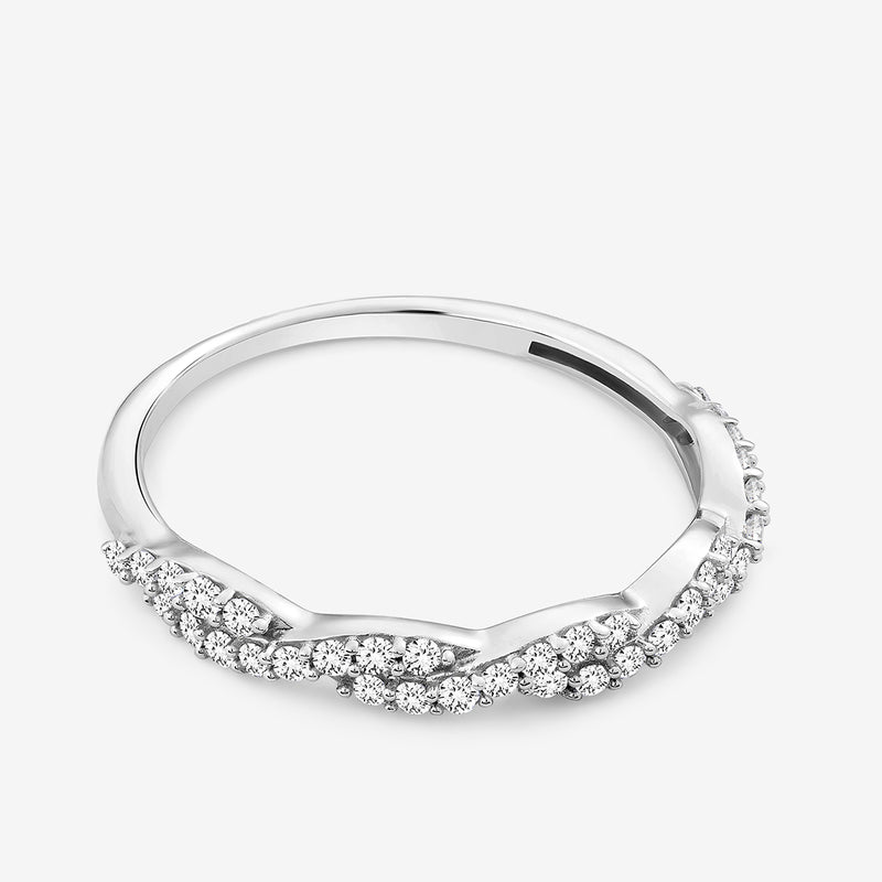 Shimmer band ring, Silver 925 braided design with pavé stones along the band