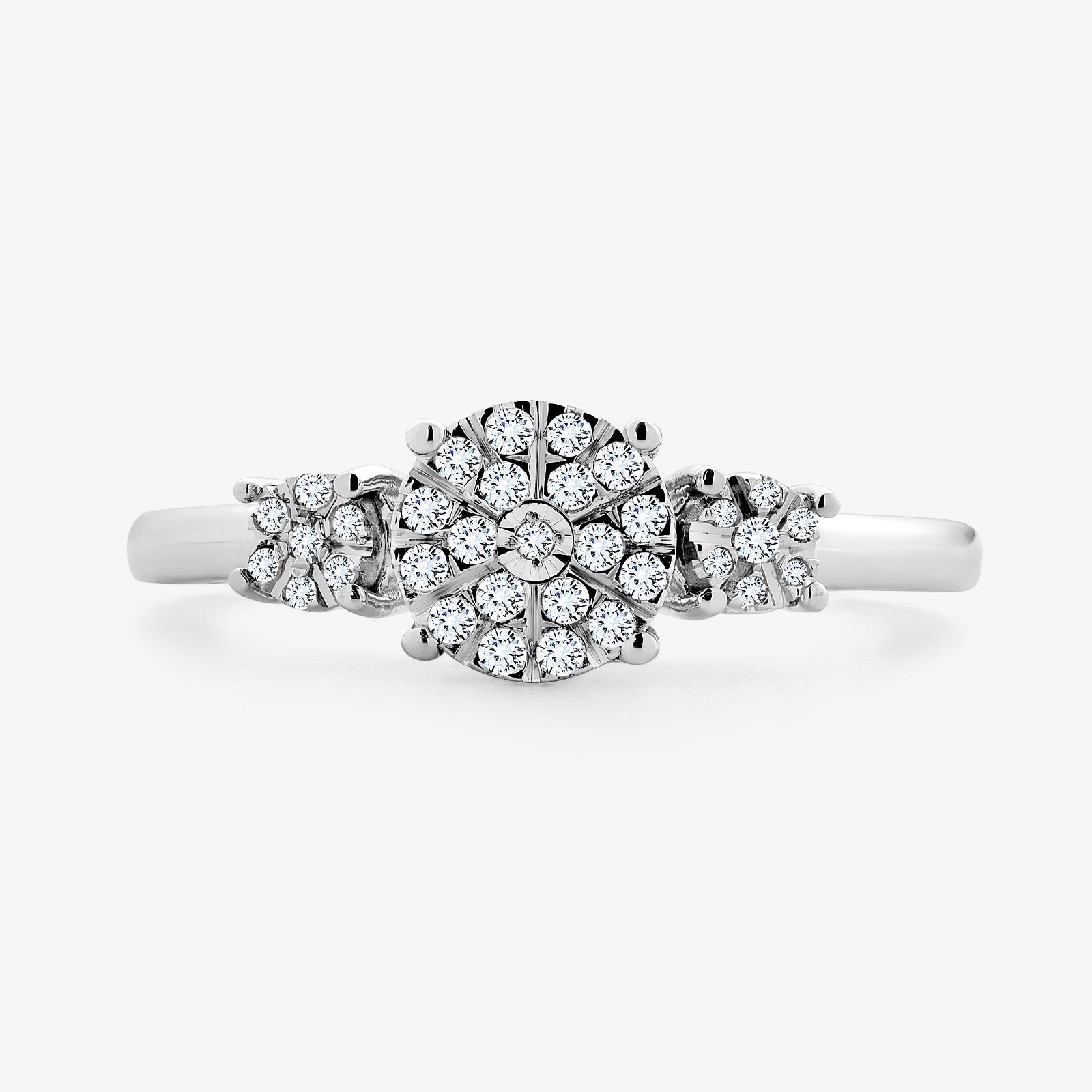 BLOSSOM Trinity ring with round pavé cluster stones, silver vermeil plating