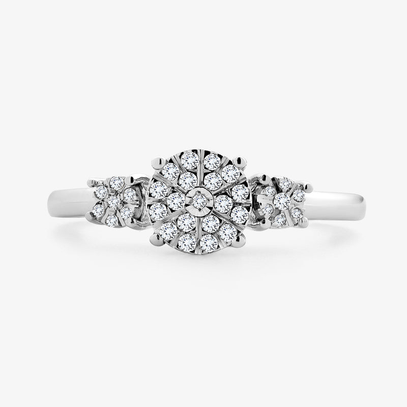 BLOSSOM Trinity ring with round pavé cluster stones, silver vermeil plating