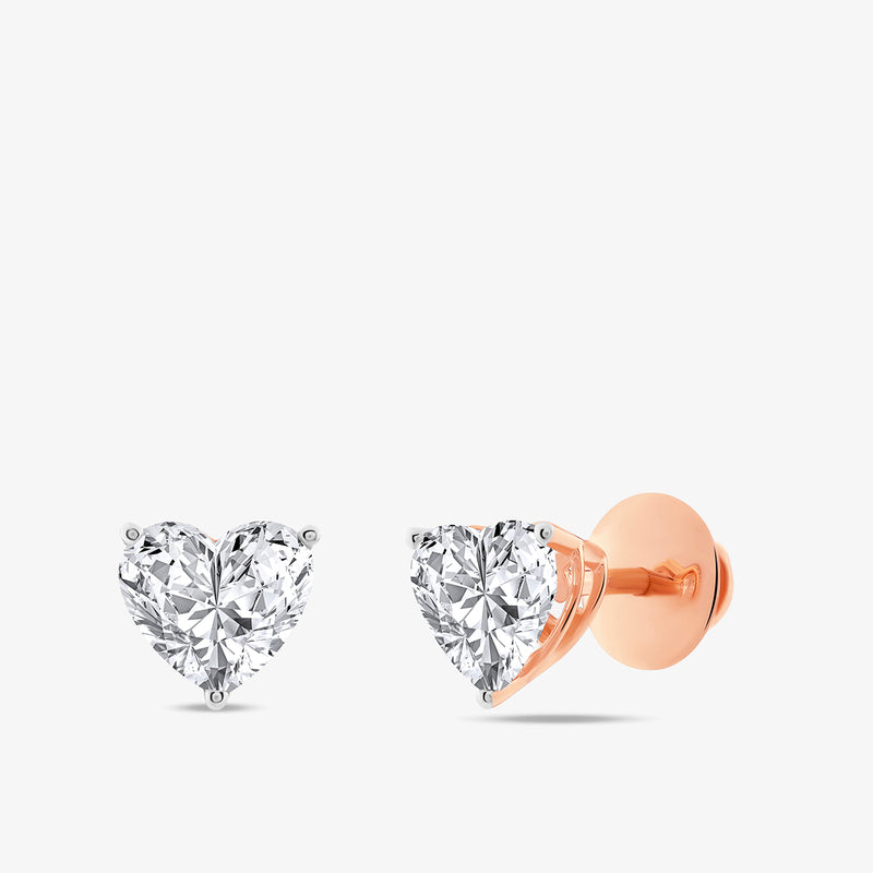 HEART Solitaire Stud EARRINGS by Keemti Jewels with rose gold backing, shown on a white background.