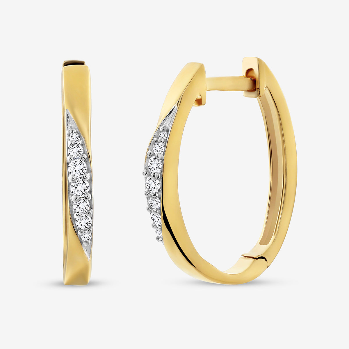 Keemti Jewels TWIST-AURA Hoop Earrings with sparkling white stones—versatile, stylish for everyday wear, shown in two views.