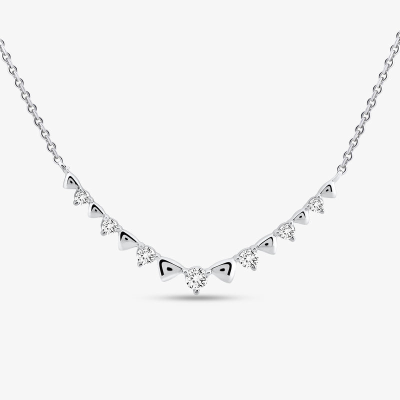 Curve Diamond Halskette, gebogener Steinreihen-Design aus Dreiecken und Tropfen, Silber 925