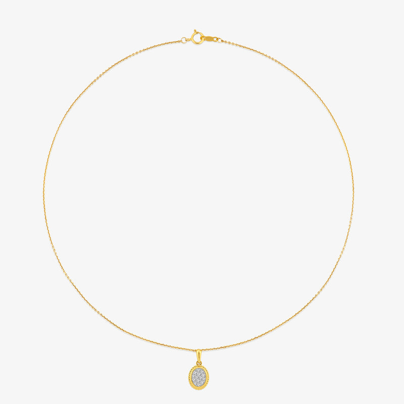 Gold-tone chain necklet with small oval charm featuring glittery cluster stone