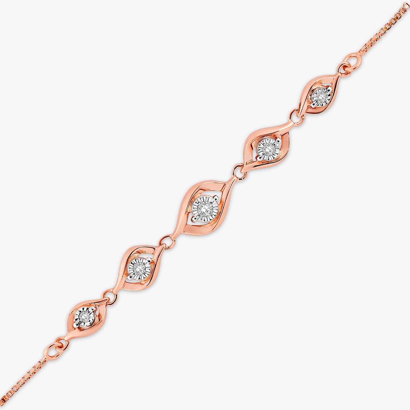 Bolo bracelet featuring oval pavé stations along the chain in rose gold tone