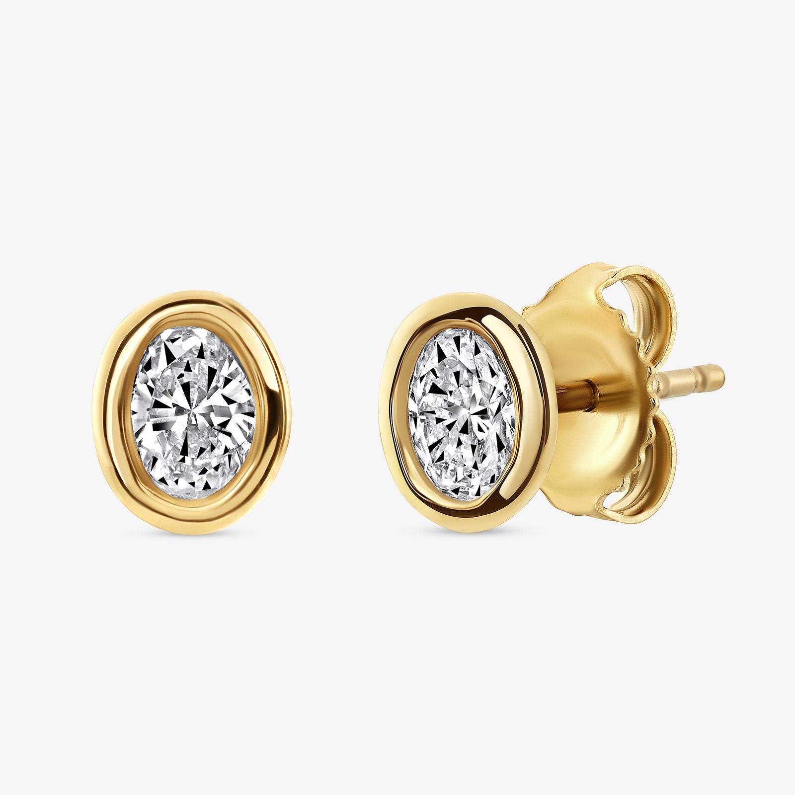 Gold ovale Ohrstecker mit hellem Kristall, vorderer Rahmen und Stiftverschluss