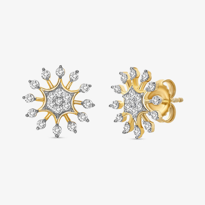 Stud earrings starburst design with silver-tone round stones and gold-toned prongs