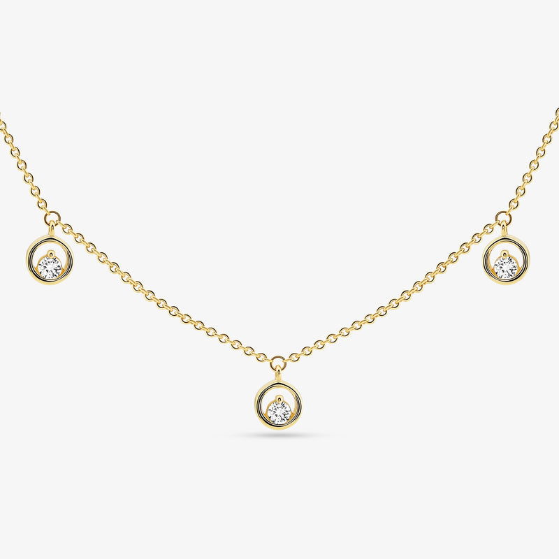 CLASSIC Charm-Halskette mit rundem Mittelanhänger und zwei seitlichen Stein-Charms