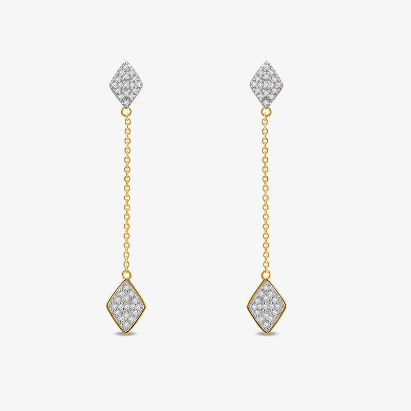 AMARA Square Dangler Earrings by Keemti Jewels: geometric gold earrings with diamond motifs and crystal-studded pendants.
