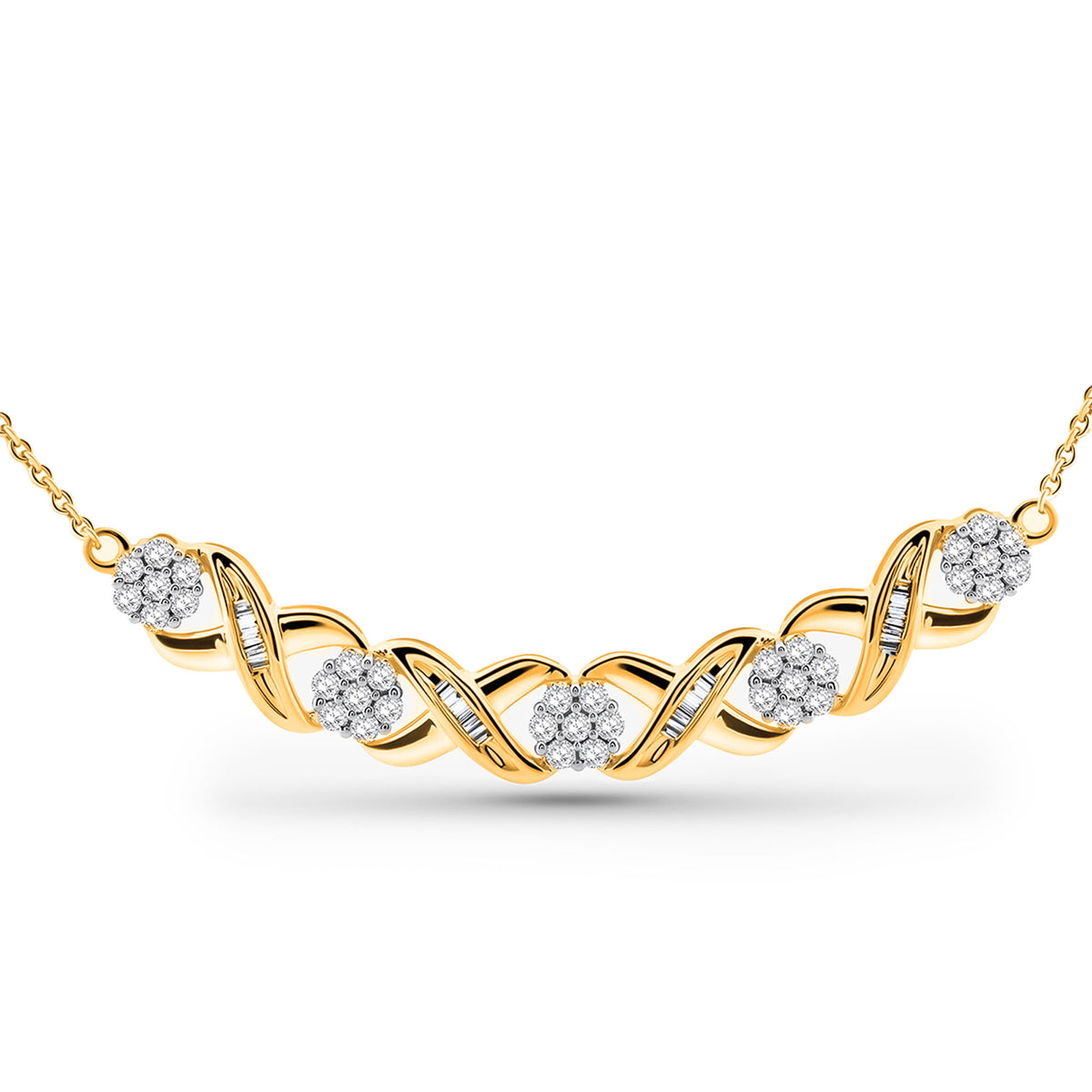 Interlinked Curved Diamond Necklet