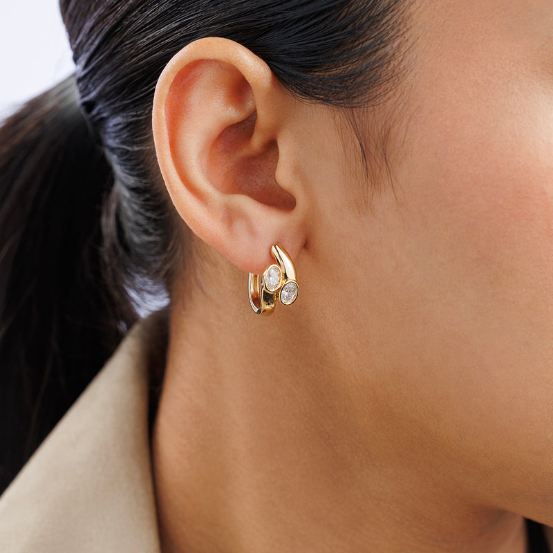 Twin Shine Diamond Huggie Earrings