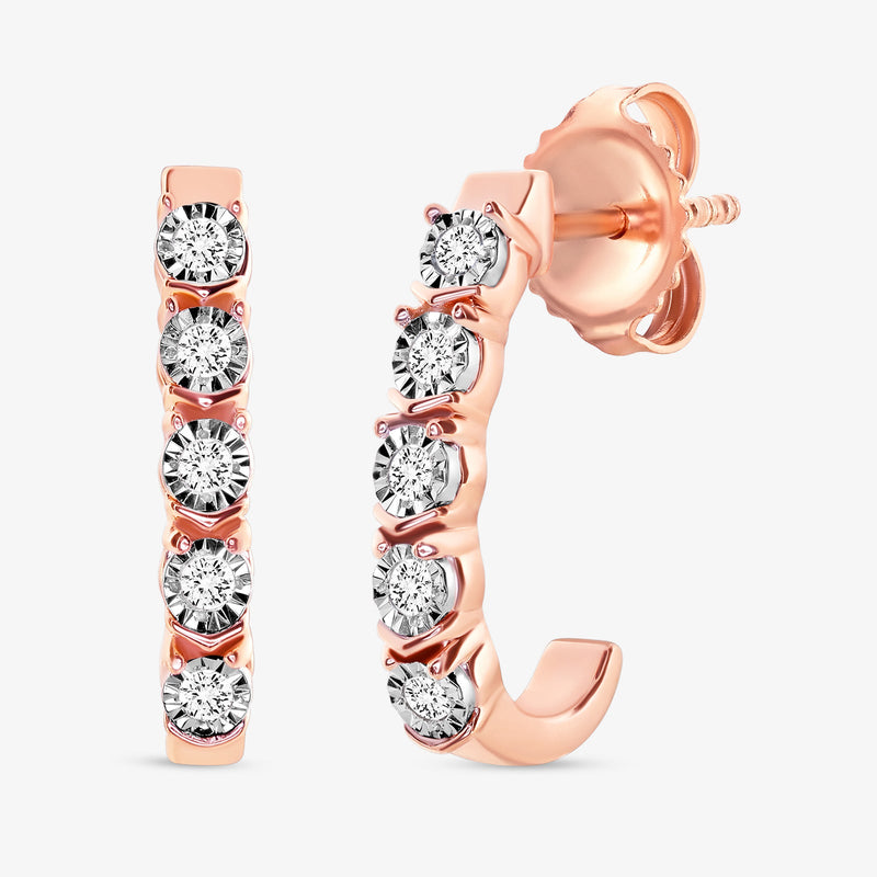 Bloom Pink Hoop Ohrringe, Seitenansicht: roségold-vermeil mit vier funkelnden runden Steinen