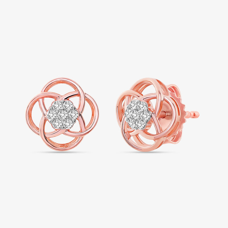 Bloom Knot Stud earrings, one side view: rosette knot with round pavé center