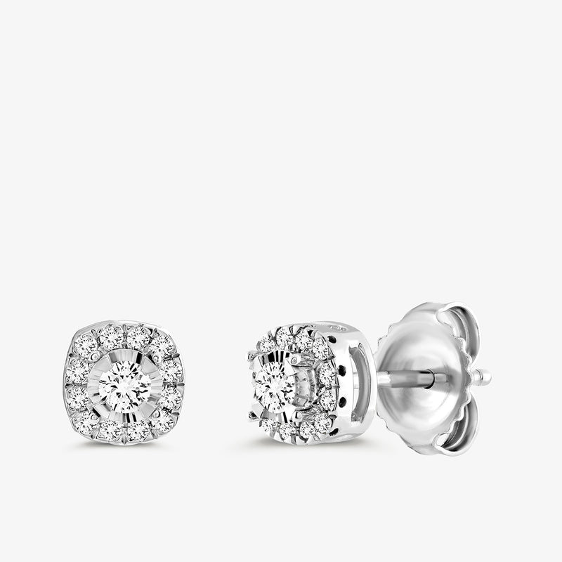 Keemti Jewels CHIC Halo Stud Earrings in white metal, displayed on a white background.