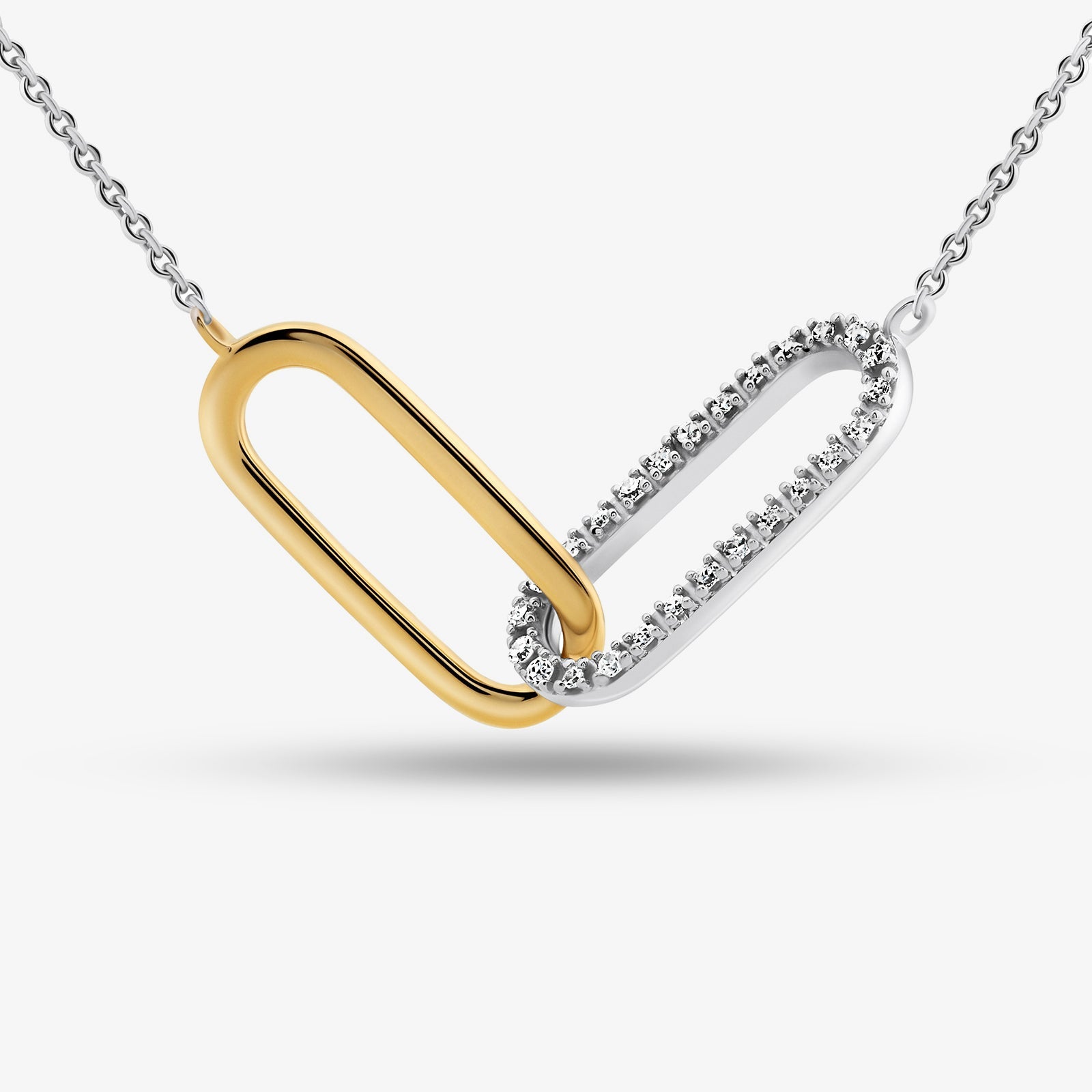 Forever Link necklace in 925 silver, gold oval center with pavé detail