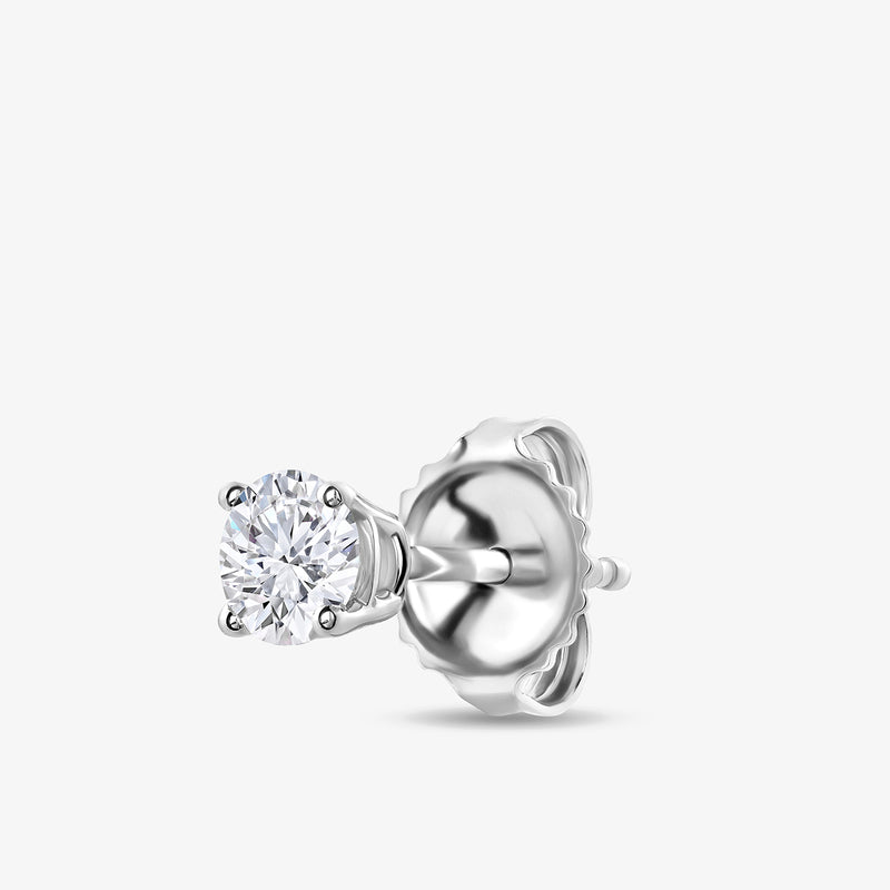 Keemti Jewels TIMELESS Solitaire Stud EARRINGS with a butterfly back and sparkling stone on a white background.