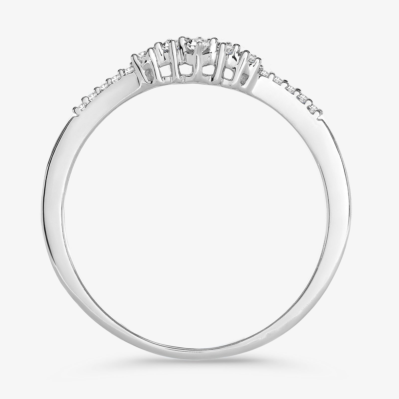 GRACE Arc Ring in Silber 925, Seitenansicht mit Zirkonia-Reihe und Mittelstein