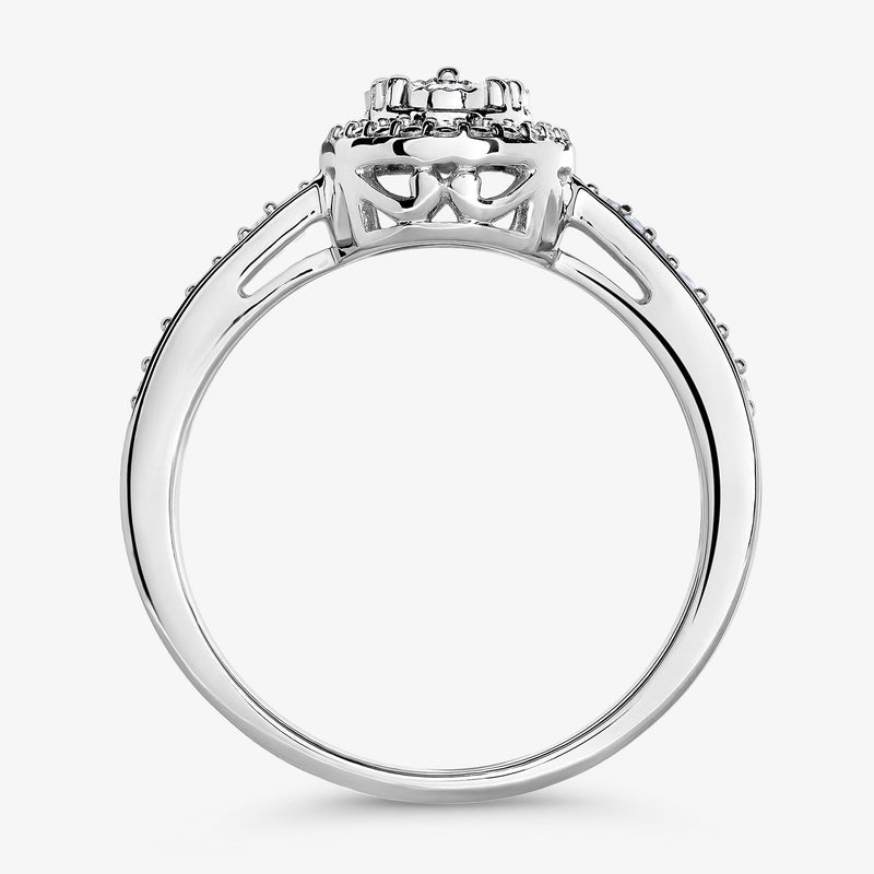 GRACE Cluster Ring Rückansicht: Sterlingsilber, gefasste Halo-Umrandung und Steinstreben