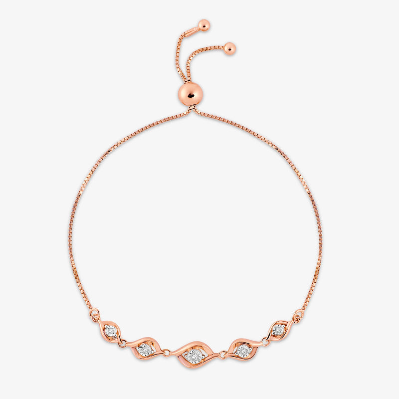 Leaf bolo bracelet with five-leaf style oval settings and small rose-gold end beads