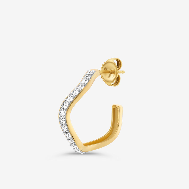 Gold-tone arc hoop with silver pave outer row and hinged back, silver 925 vermeil