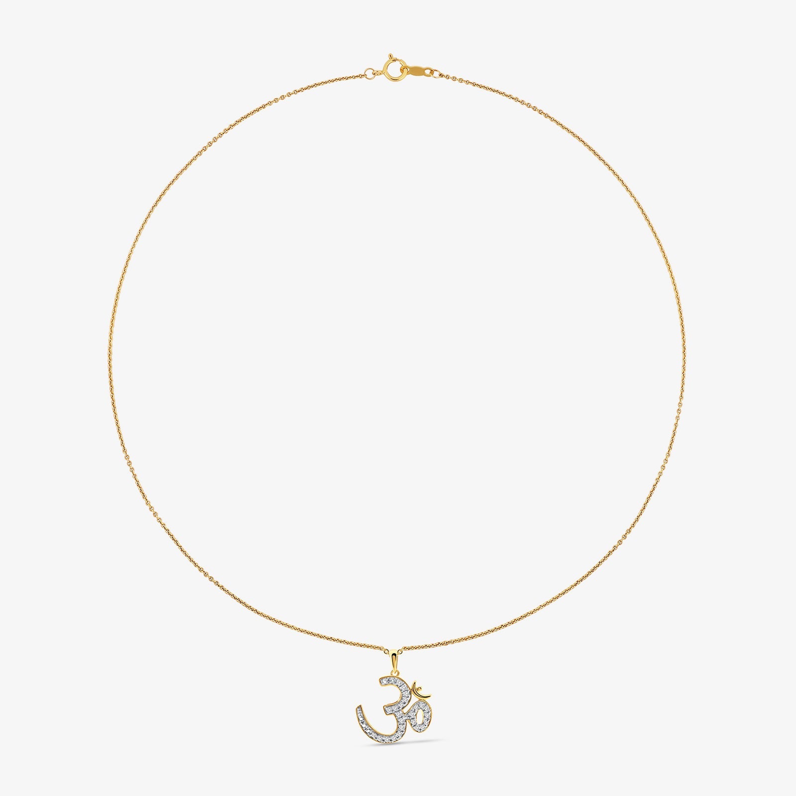 Gold-tone Om pendant necklace on thin chain with small stone-set highlights