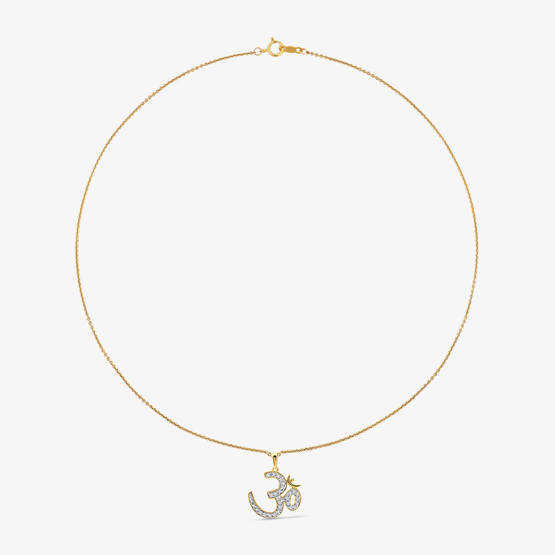 Gold-tone Om pendant necklace on thin chain with small stone-set highlights