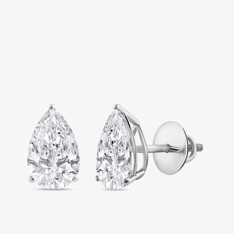 Keemti Jewels PEARLORIA Solitaire Stud Earrings with prong setting and screw-back closures on a white background.