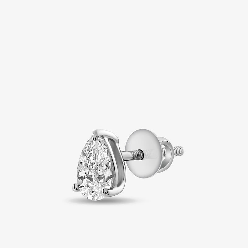 The PEARLUXE Solitaire Stud EARRING by Keemti Jewels features a pear-shaped stone in white gold with screw-back post.