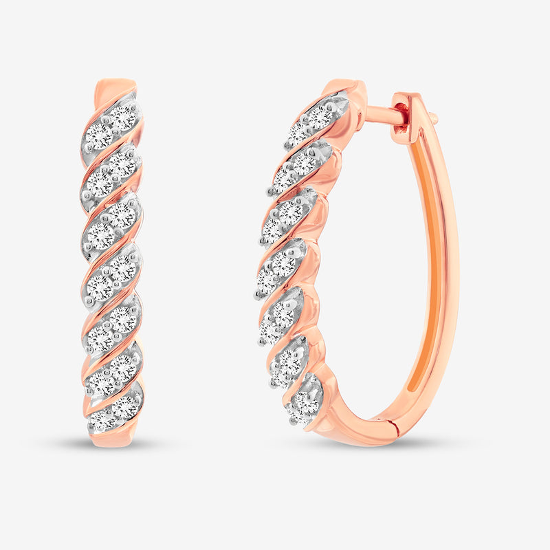 Sleek Hoop-Ohrring im Twist-Design, roségoldfarben, mit ovalen Pavé-Steinplatten