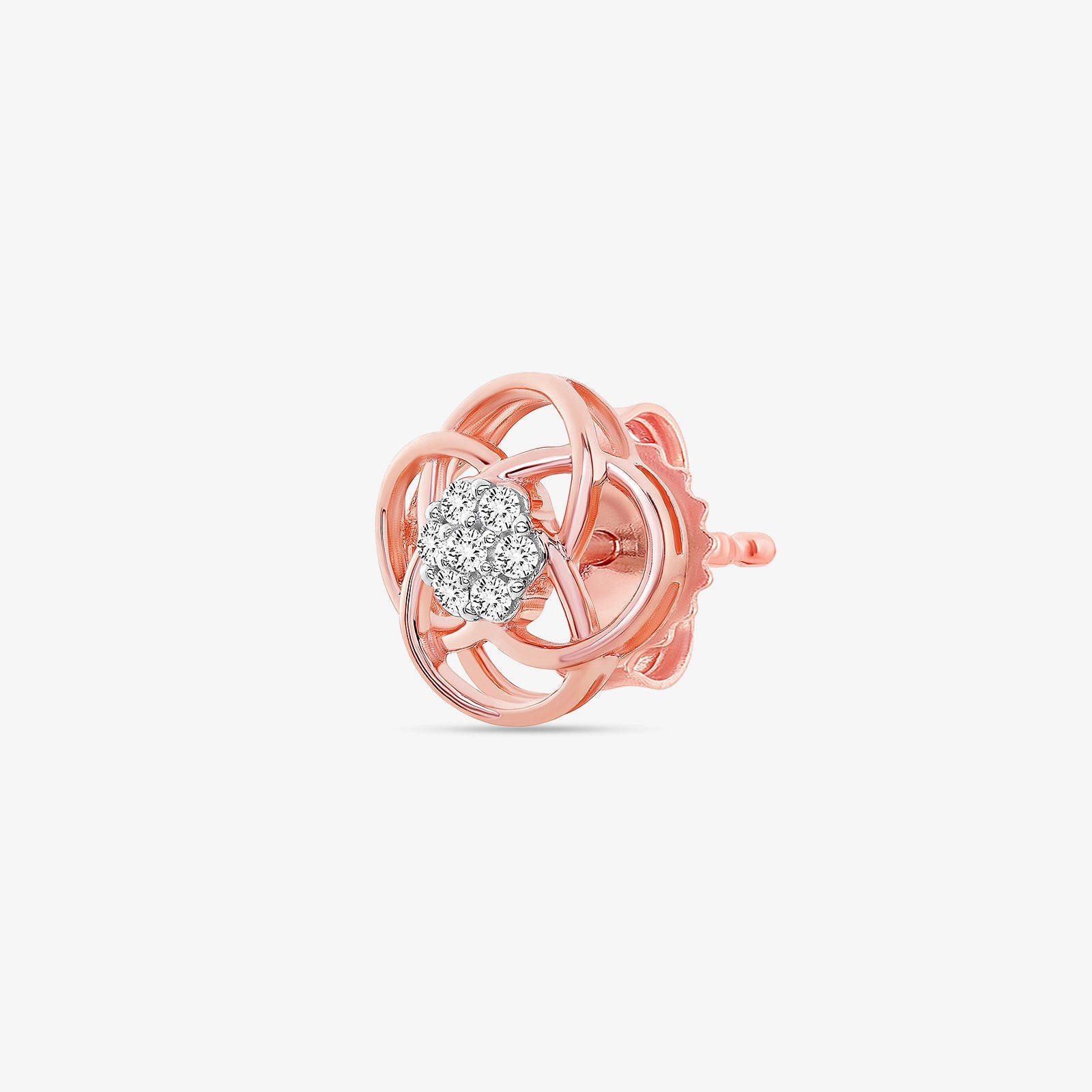 Bloom Knot Stud earrings—close angle of rosette knot and round glittering centerpiece