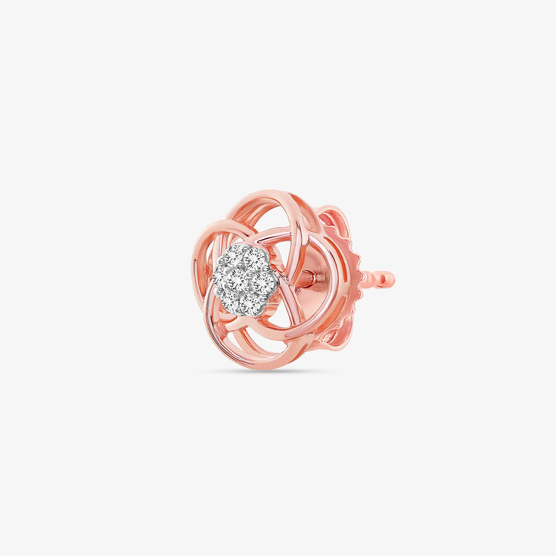 Bloom Knot Stud earrings—close angle of rosette knot and round glittering centerpiece