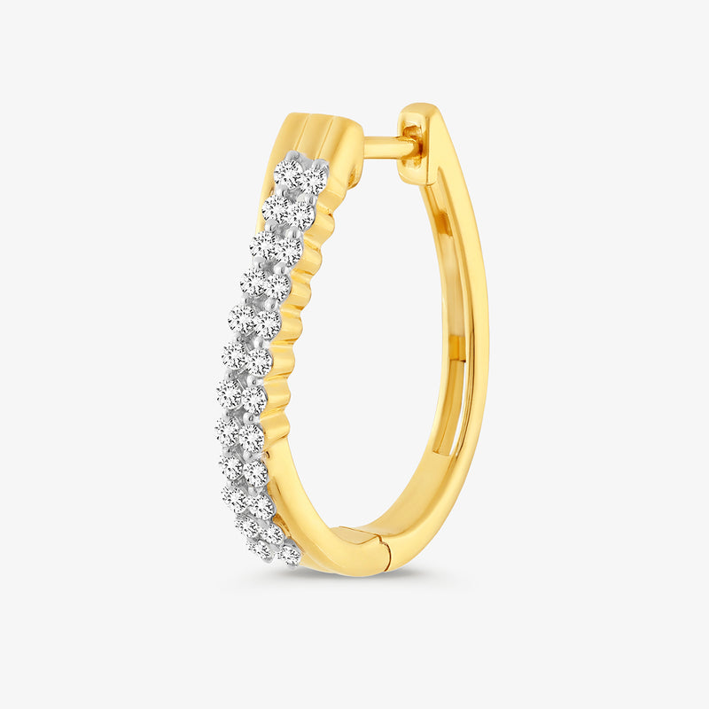 Goldfarbene Hoop-Ohrringe mit Pavé aus runden Kristallen, seitliche Ansicht
