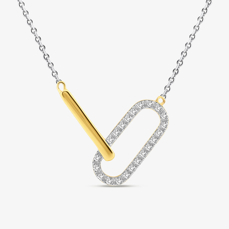 The Keemti Jewels CHIC Interlocking Link NECKLET features elegant gold and diamond links on a silver chain.