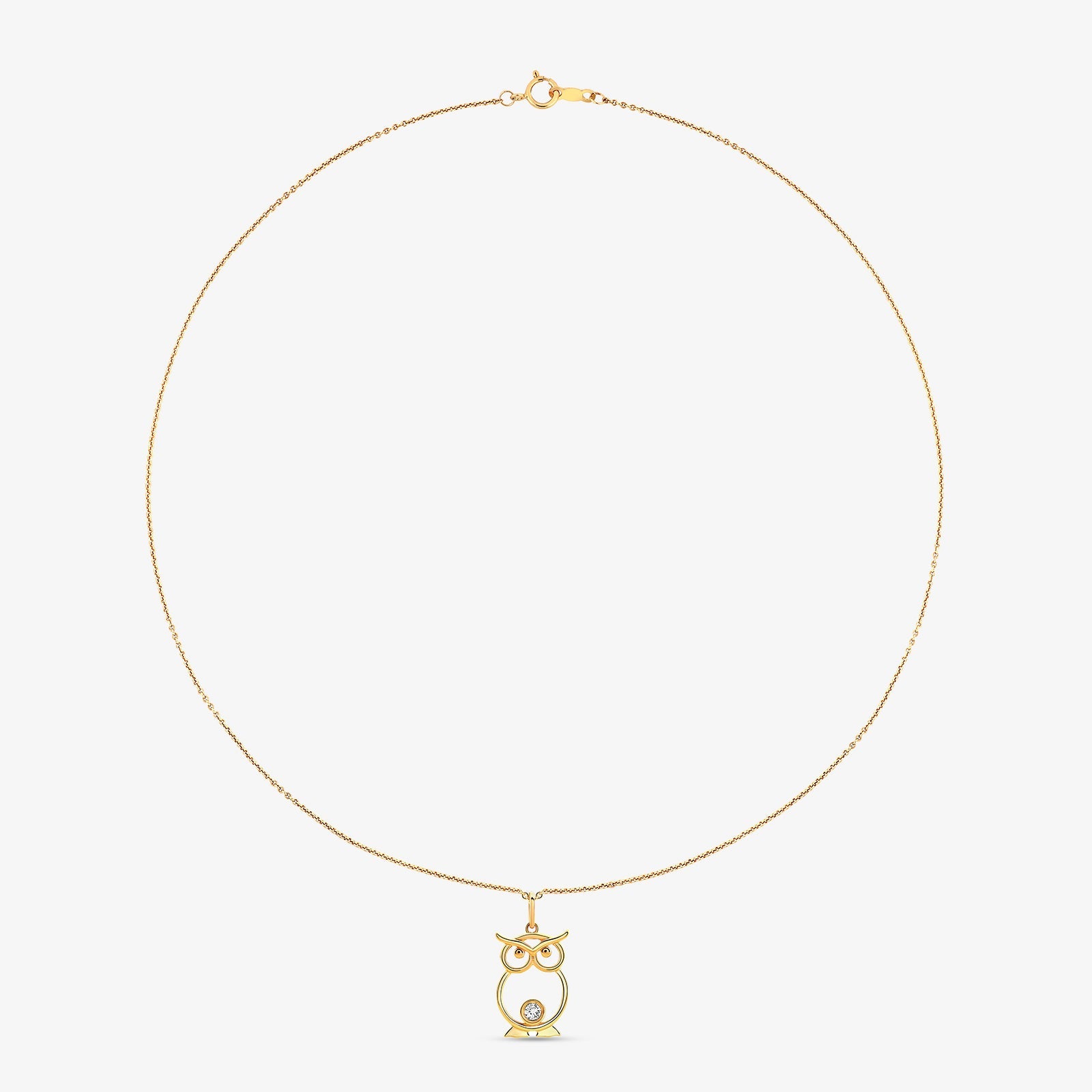Halskette mit feiner Gliederkette und Eulen-Anhänger mit Diamant