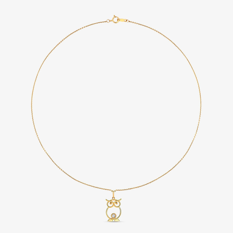 Halskette mit feiner Gliederkette und Eulen-Anhänger mit Diamant