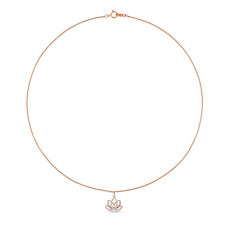 Rose-gold chain necklace with small lotus charm pendant at the center