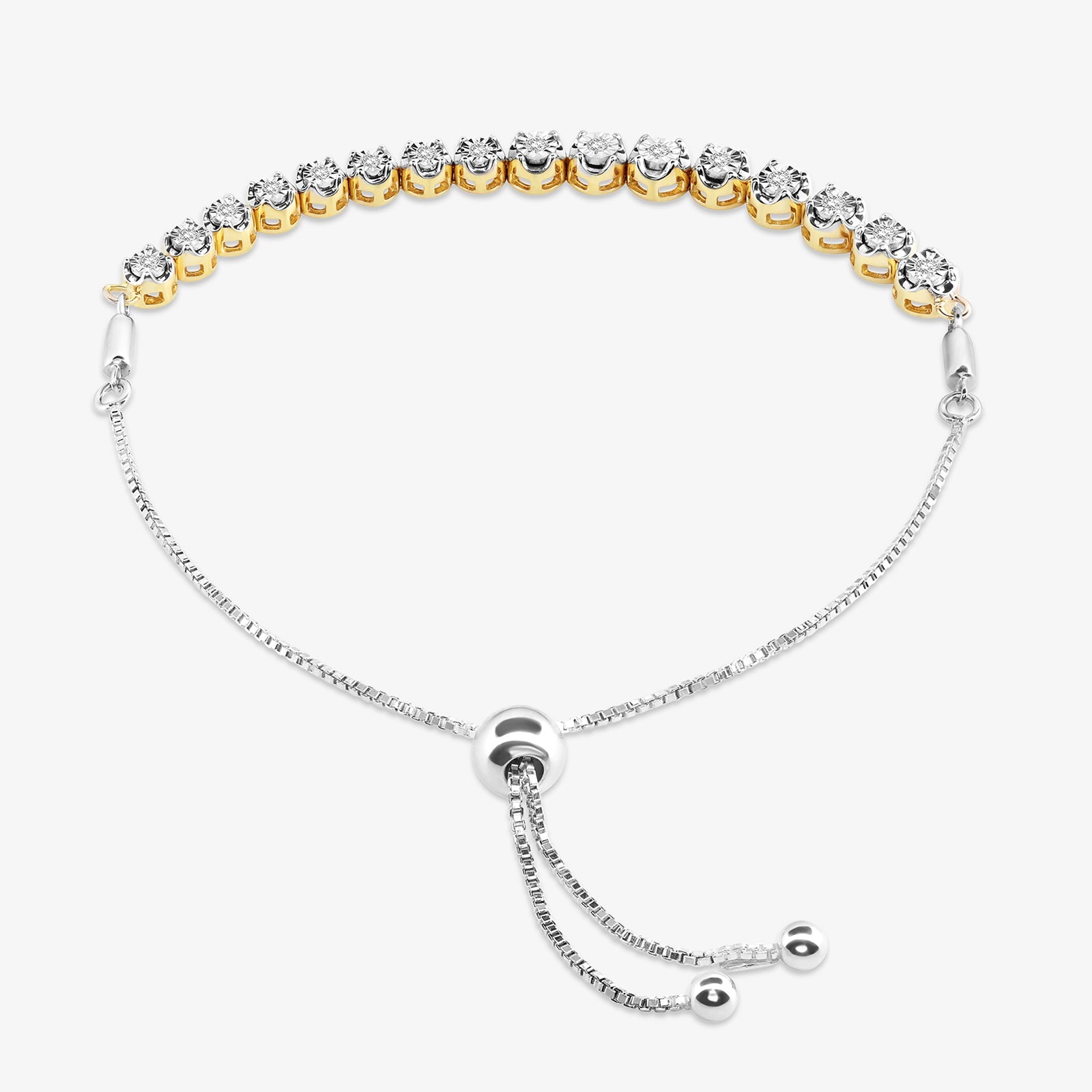 DUAL Tone line bolo bracelet with central round charm and two slider ends
