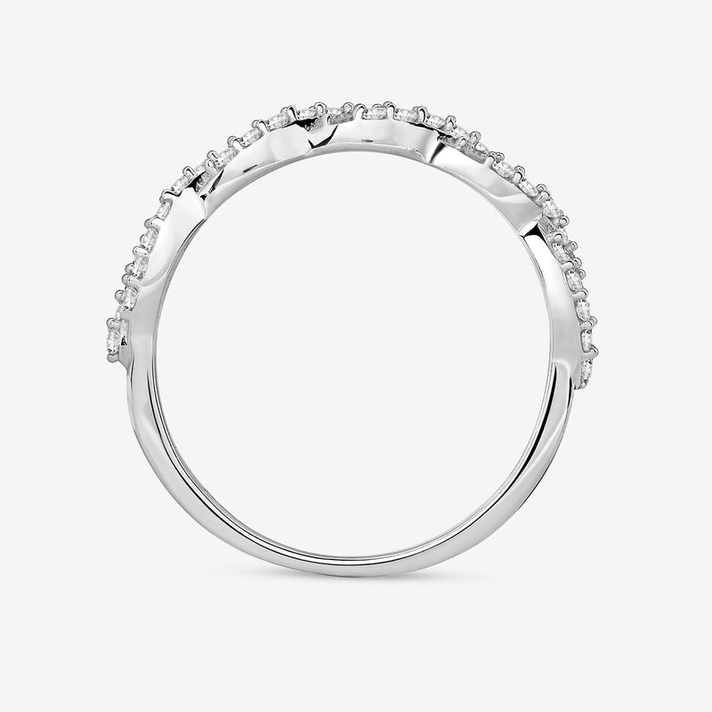 Silver 925 shimmer braided band with pavé stones on outer edge