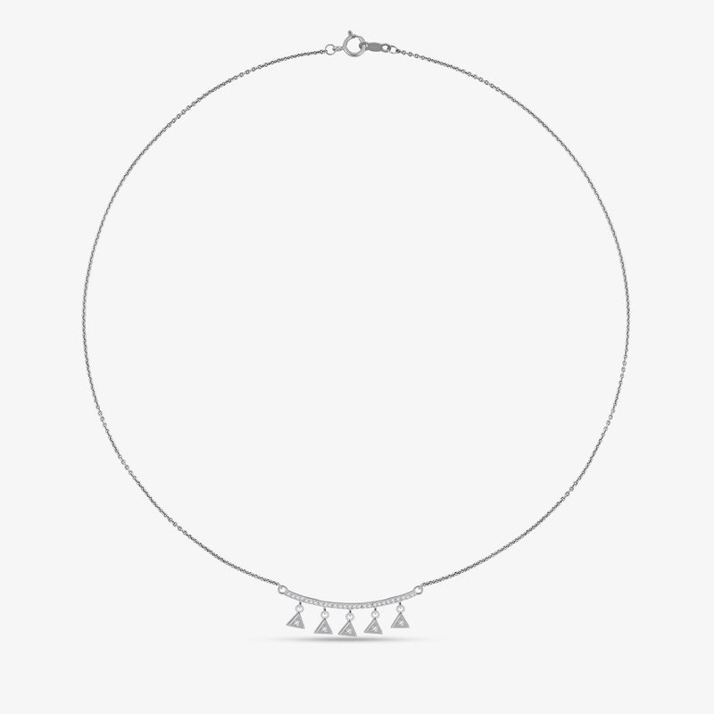 Triangle charm drop necklet with circular chain and five triangle pendants