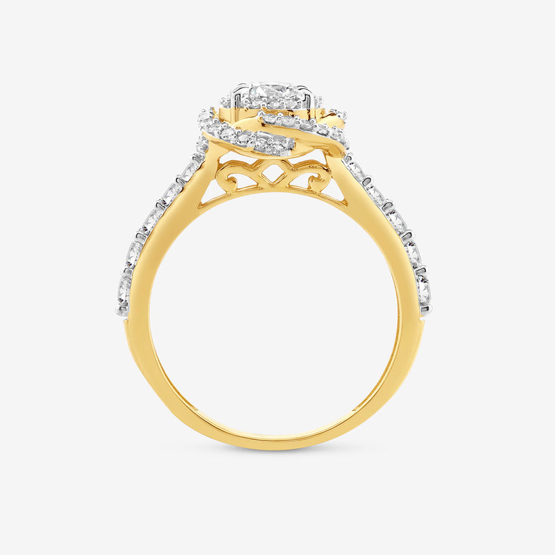 Keemti Jewels DOUBLE Halo Promise RING features a center diamond, diamond accents, and elegant filigree details.