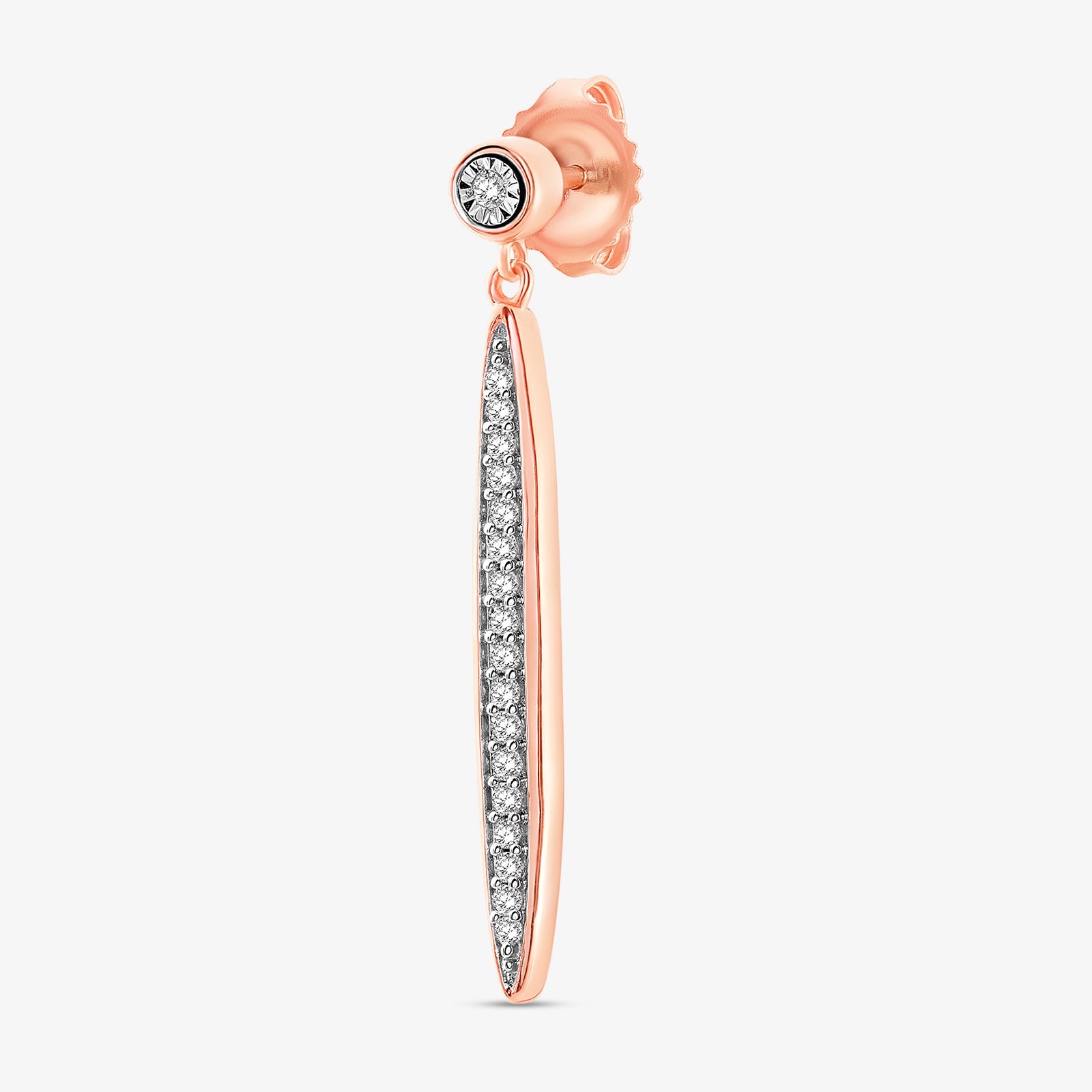 LONG Bar Drop-Ohrring (einzeln), lange Tropfenfläche mit Steinen, roségold