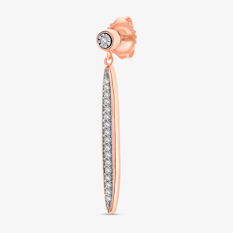 LONG Bar Drop-Ohrring (einzeln), lange Tropfenfläche mit Steinen, roségold
