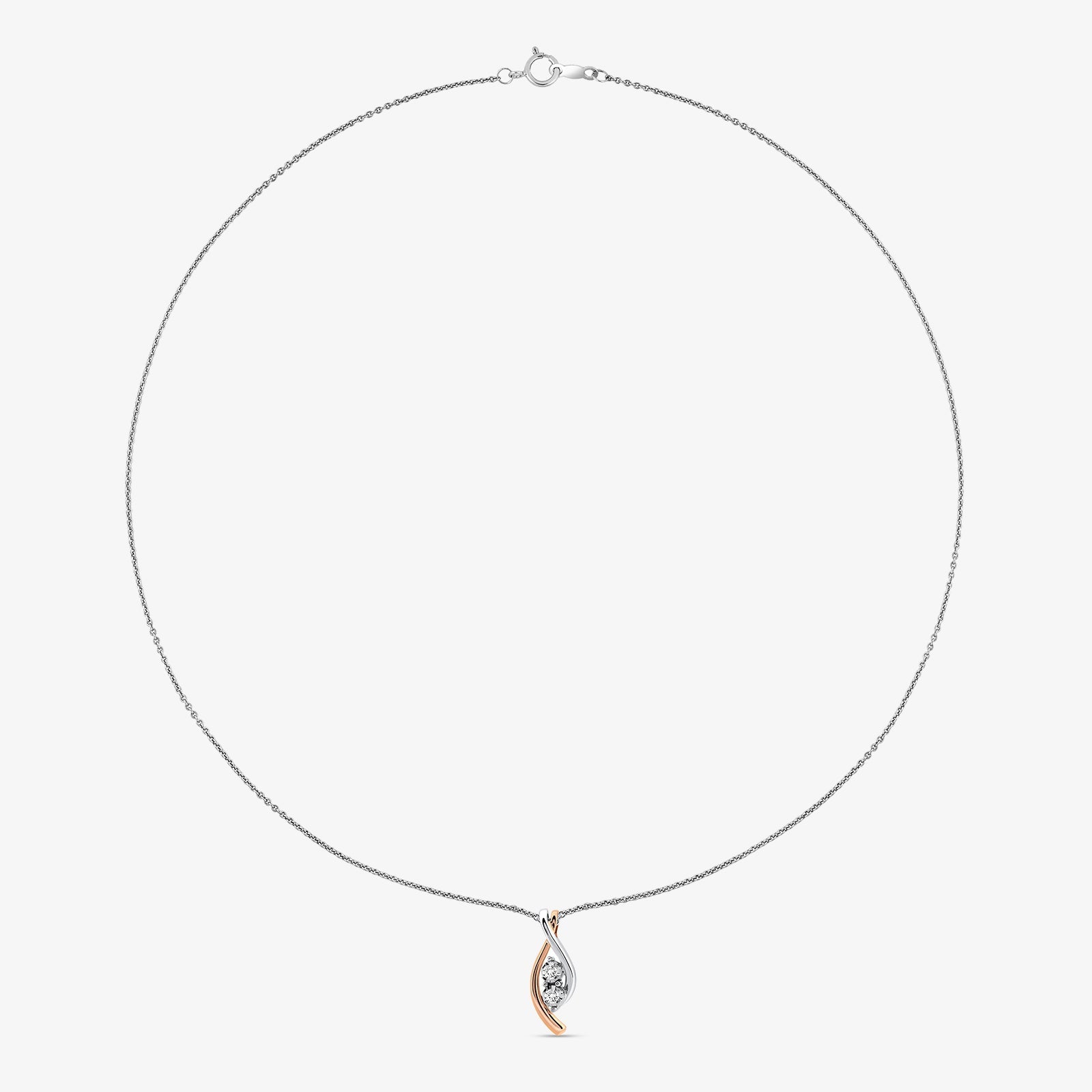 Necklet chain with teardrop swirl diamond pendant in silver 925 with rose-gold trim