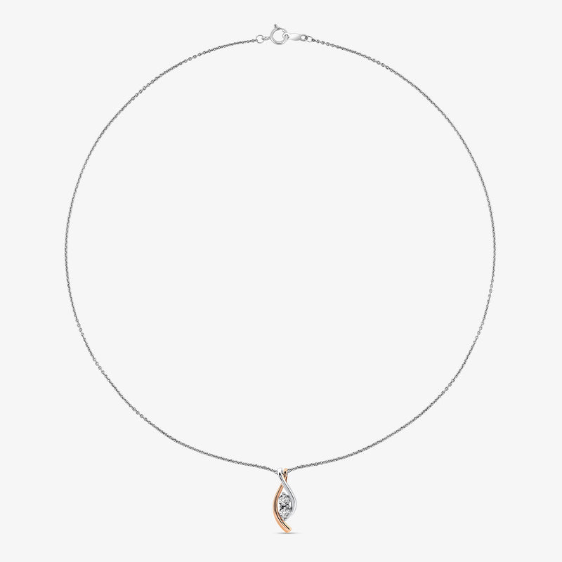 Necklet chain with teardrop swirl diamond pendant in silver 925 with rose-gold trim