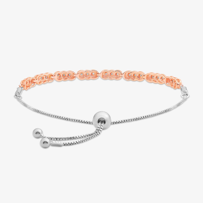 INFINITY Weave bolo bracelet laid flat with round stations, bead ends, and adjustable cord