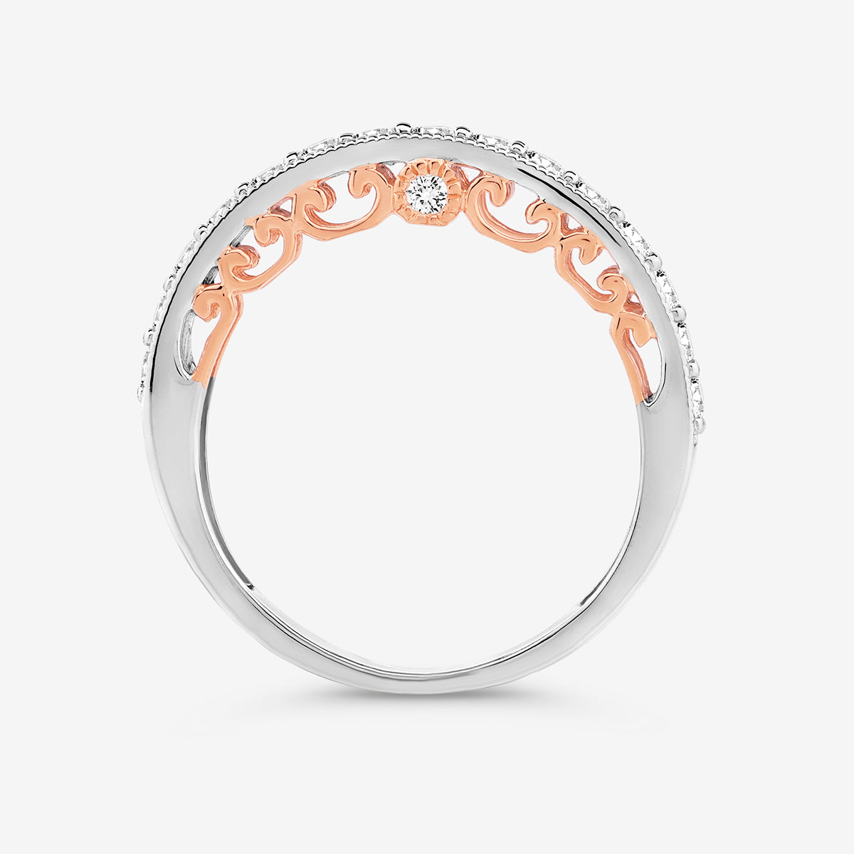 BLUSH Radiance Band, Innenansicht: rosegoldfarbene Verzierungen zwischen Steinfassung