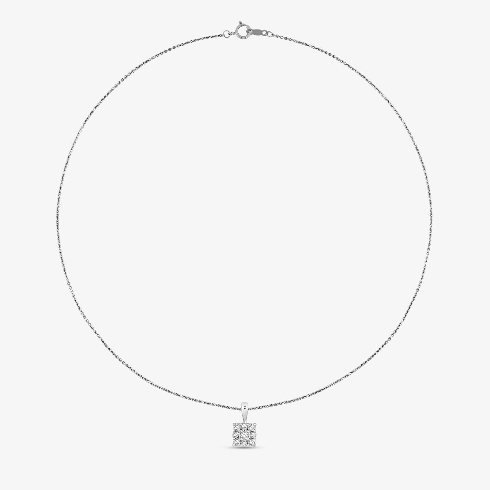 SQUARE cluster necklace with silver-plated chain, square pendant at center