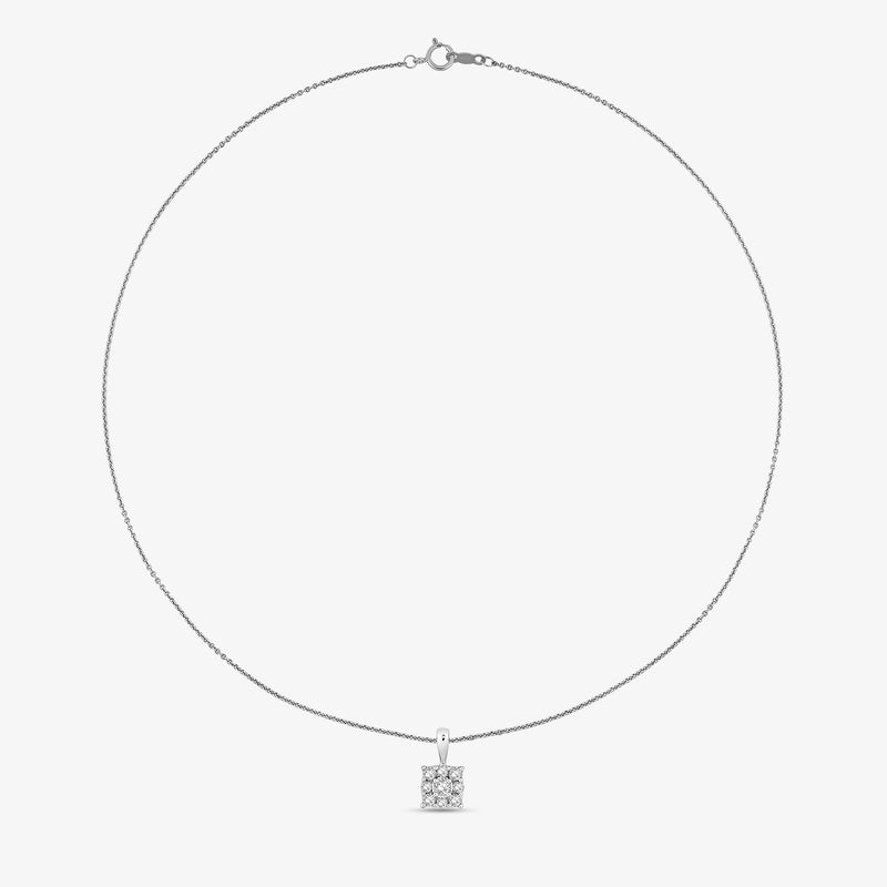 SQUARE cluster necklace with silver-plated chain, square pendant at center