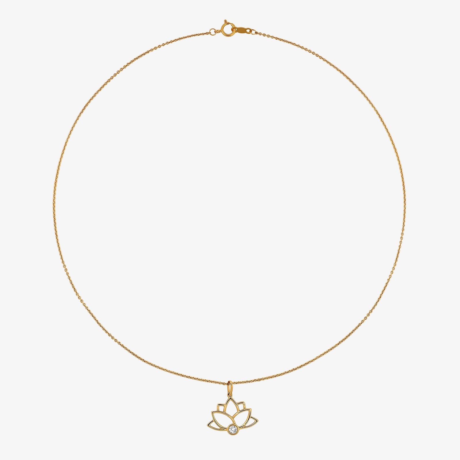 Collar con cadena fina y dije flor loto pequeño con piedra redonda