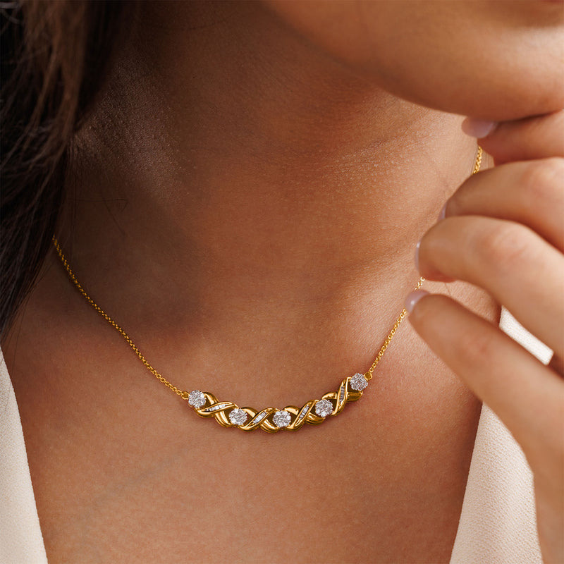 Interlinked Curved Diamond Necklet